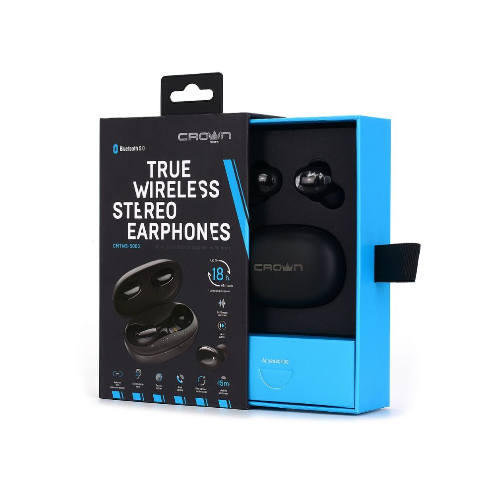 Cap Middle East FZCO--CROWN MICRO--Crown Micro True Wireless Bluetooth Earbuds - Black