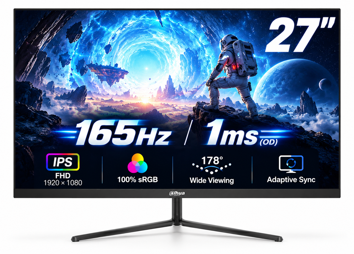 Dahua 27-Inch Gaming Monitor, FHD 1080p IPS, 165Hz Refresh Rate, 1ms Response Time, Adaptive Sync, Wide Color Gamut 100% sRGB, HDMI/DP, Frameless Design, 3 Years Manufacturer Warranty