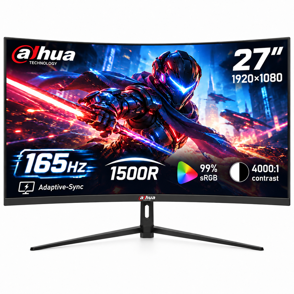Dahua 27" Curved Gaming Monitor – Full HD 1920×1080, 165Hz, 1ms MPRT, VA Panel, 1500R Curvature, 4000:1 Contrast, Adaptive-Sync, HDMI & DisplayPort – 3 Year Warranty