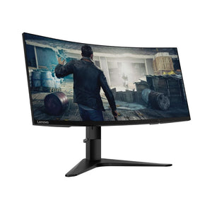 Side angle of the LENOVO G34 34'' curved monitor without any visible activity on the screen