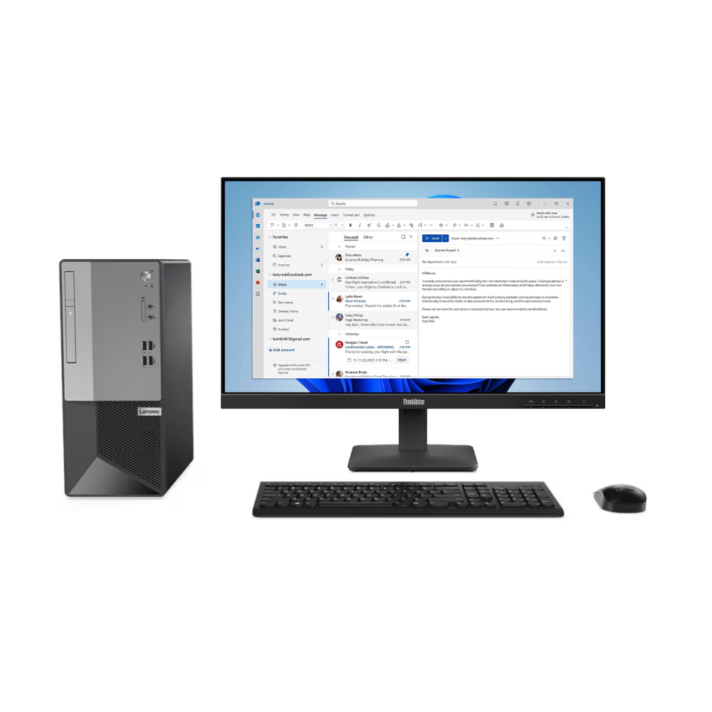Lenovo V50t-13IMB Tower Desktop with ThinkVision S24-4e Monitor – Intel Core i7-10700 | 4GB RAM | 1TB HDD | DVD±RW | Wi-Fi & Bluetooth | Black | Keyboard & Mouse Included